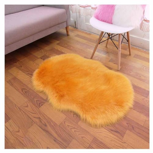 SHTGOI Kunstfell Teppich Plüsch Lammfellimitat Teppich Faux Fell Bettvorleger mit Anti-Rutsch Hirschleder-Samt Wollteppich Flauschige Sofa Matte für Wohnzimmer,Schlafzimmer 40 * 60cm Orange