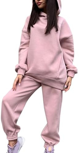 Tute da ginnastica da donna Set da 2 pezzi, Tuta da jogging da donna, Set di abiti in tintas unita, Felpa con cappuccio oversize autunno inverno Set da salotto con pantaloni sportivi a gamba larga