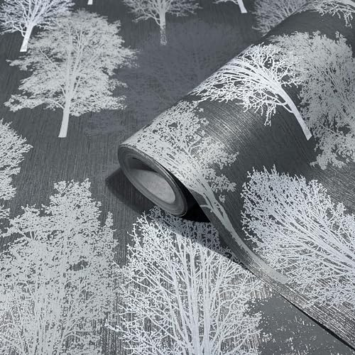 marburg Tapete Blau Silber Illustration Wald Baum Modern Natur für Wohnzimmer Schlafzimmer MADE IN GERMANY 10,05 x 0,53m