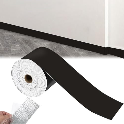 Listón de zócalos blandos, autoadhesivo, 10 cm x 5 m, zócalo flexible autoadhesivo, color negro