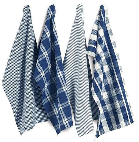LANE LINEN 100 % bomull kök disktrasor, ultramjuk absorberande snabbtorkande diskhanddukar, multiväv tvättdukar diskhandduk set, 33 x 78 tum, 4-pack - marinblå