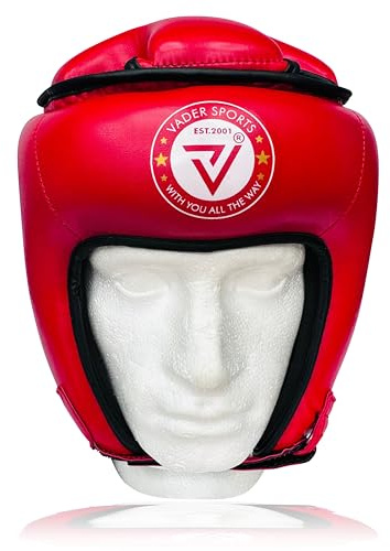 VADER Boxing Headguard, MMA Training Headgear, Kickboxing, Sparring, Martial Arts, Muay Thai Full Face Protection Helmet Head Guard for Kids/Adults (Red, L/XL)