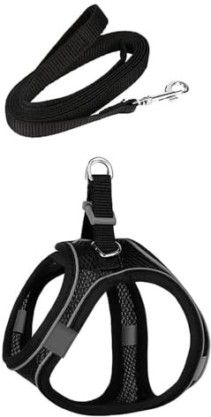 Esshogo katzenleine mit Geschirr für Katzen,Ausbruchsicher Weich Cat Harness, Verstellbares Katzengeschirr, Katzengeschirr Reflektierend, Bequeme Passform, leicht, einfache Kontrolle (XXS,Schwarz)