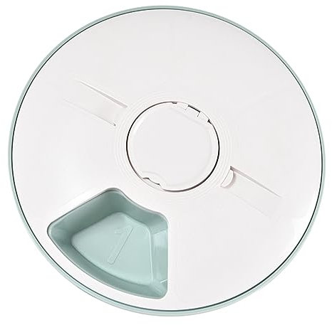 COLLBATH Automatic Pet Feeder Timer and Six Compartments, Smart Dry Food Dispenser Detachable Bowls, Green and White Cat and Dog Feeding Bowl for Scheduled Feeding