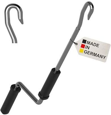 BAUHELD Markisenkurbel mit Fleischer-Haken 140cm - Made in Germany - Markisenstange aus verzinktem Stahl - Stabiler Handgriff aus Kunststoff - Hand-Kurbel kompatibel mit ovalen Markisen-Ösen - Metall