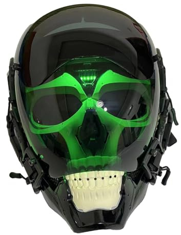 Jectse Cyber Punk Mask Helmet, Cosplay Skull Luminous Helmet with Voice Remote Control, 10 Brightness Adjustable 8 Monochrome Dynamic Modes, Halloween Cosplay Helmet with Glowing Light