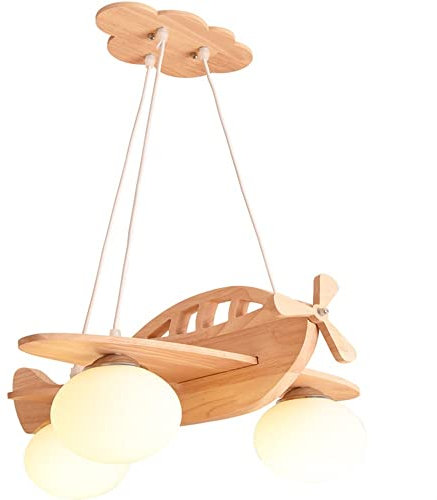 LUOYAOB Modern Pendelleuchte Holz Pendelleuchte Kinder Hängelampe Kreatives Cartoon Flugzeug Design Deckenbeleuchtung Einstellbare Kabellänge for Kinderzimmer Kinderlampe Schlafzimmer Esszimmer