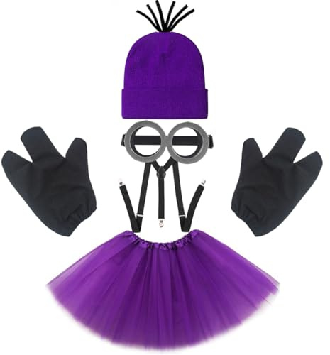 TANTAKO Lot de 3 accessoires de costume d'Halloween pour adulte avec bonnet violet, gants noirs et lunettes de protection