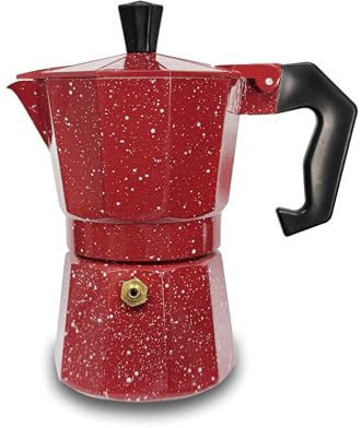 GD LOVES YOUR HOME Caffettiera design effetto macchiolina moka 1 2 3 o 6 tazze macchina del caffè in alluminio per espresso idea regalo (Rosso, 6 TAZZA)