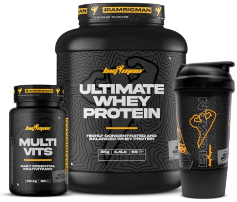 BigMan Pack Ultimate Whey Protein | Augmente la croissance musculaire | Entraînements intenses | Absorption maximale (2 kg + Shaker Pro, manche)