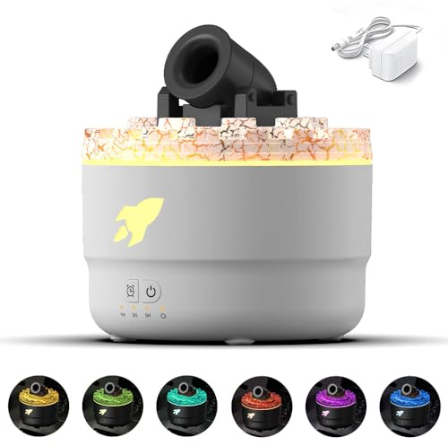 USB Aroma Diffuser mit LED Kanonen,Cannon Luftbefeuchter Luftdiffusor Aroma Diffuser für Ätherische Öle,Luftbefeuchter Flame Diffuser Set,7 Farben LED Licht,Mit 3 Timer Timing,280ML (Weiß)