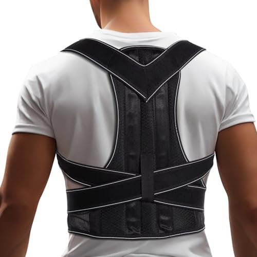 GRISHA Posture Corrector for Men and Women - Comfortable Upper Back Brace, Adjustable Back Straightener Support for Neck, Shoulder and Back (L)