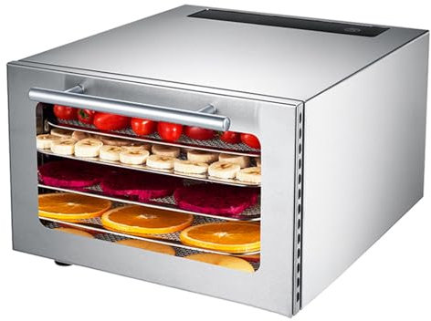 400W 5 Tray Mini Dehydrator, Stainless Steel, Digital Timer 30H, Adjustable Temperature 20°C to 90°C, Vegetable Pet Snack Herb Dryer