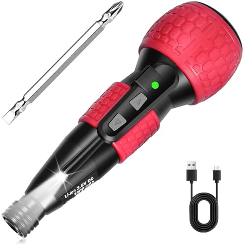 3.6V Cordless Rechargeable Electric Screwdriver - USB-C Charging 3.5Nm Torque, Magnetic Rust-Proof S2 Bits for Furniture Assembly (Red)