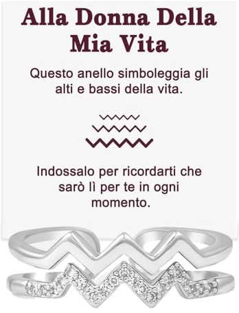 Anello Donna in Argento Sterling 925 per Mogli Fidanzate Ragazze - Ispirazionale e di Incoraggiamento Alti e Bassi Regolabile - Cofanetto con DEDICA incluso.