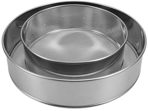 PAMINGONO Flour Sifters and Easy to Operate Design Fine Mesh 2pcs Stainless Steel Round Shape Baking Sieves with Finer Sieve Powder for Kitchen and Baking Use