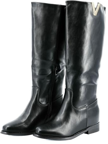 JOMIX Stivali Donna al Ginocchio con Tacco Interno 8 cm Stivale Tubolare Elegante in Pelle Sintetica con V Metallica e Cerniera Laterale Riding Boots Fashion Chic NXW2511 Nero 41