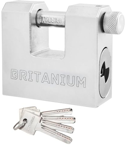Britanium® BRX74 Heavy Duty Container Lock  with 5 Keys – 12 mm Cut Resistant Shackle, Weatherproof Nickel Plated Body | High Security Padlock for Container, Garage, Shed, Gates