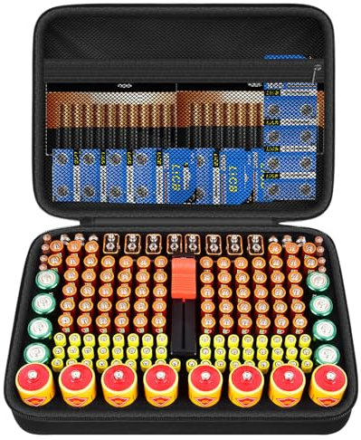 ANKHOH Battery Organizer Storage Case with Tester, Batteries Holder Box Carrying Bag, Garage Vault Organization Holds 162+ Battery Variety Pack AA AAA AAAA C D 9V 3V Lithium(No Batteries) (Black)