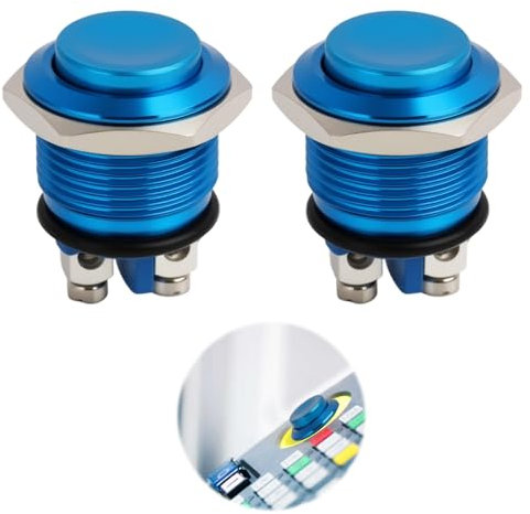 2PCS Interruttore a Pulsante Momentaneo IP65 Guscio 16mm, Impermeables con Carcasa de Aluminio, 220V AC 3A, Terminales a Vuelta Rápida, Interruptores SPST para Proyectos Eléctricos