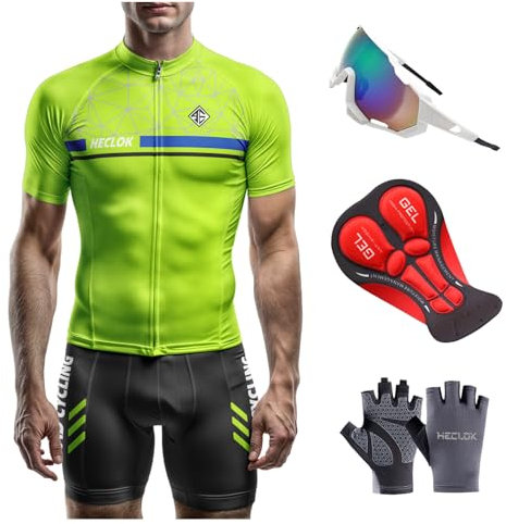 Herren Fahrradtrikot, Kurzärmliges Set mit 9D-Gel-gepolsterten Bib Shorts, MTB Radtrikot T Shirt, Rennrad, Fahrradbekleidung für Mountainbikes, Leicht und atmungsaktiv (Set-3,m)