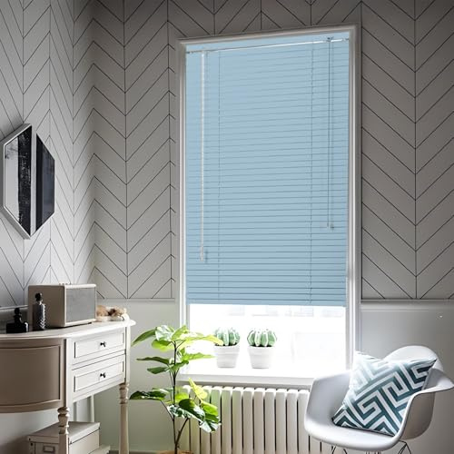 Tende Veneziane in Alluminio, 60cm 70cm 80cm 100cm 115cm 120cm, Veneziane da Interno Tende Veneziane in Alluminio Lamelle da 25mm Privacy Protezione Solare Persiane per Casa Ufficio(Light Blue)