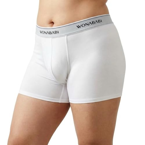 Wonababi boxershorts underkläder för trans, anti-skavning stretch pojke shorts trosor för Transboy, Ftm, Vitt, S