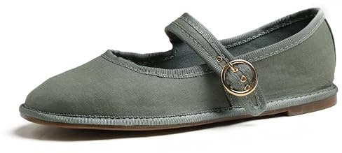 Feversole Mary Jane halvskor, platta fritidsdansskor, Alla kakiurrönor canvas, 42 EU