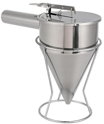 rockible Distributore di Pastella per Pancake, Imbuto in Acciaio Inox, Versatore di Cera per Candele con Supporto, Distributore di Dolci per Palline di Polpo, Bocca 10 Mm