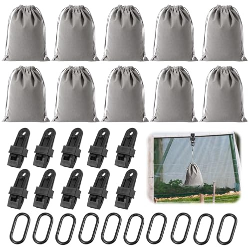 Solivive 10 Stück Tragbare Gewichtstasche für Pavillon-Vorhänge im Freien, Vorhang Beschwerer Outdoor mit 10 Gewichtstaschen, 10 Karabiner und 10 Clips für Zelten, Außenvorhängen, Tischdecken
