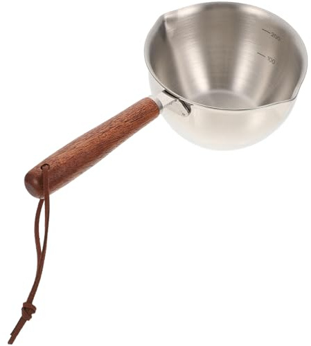 FOMIYES Casserole Petite en Acier Inoxydable 304 220 Ml avec Poignée en Bois, Pot à Huile Multifonction Gradué pour Cuisson Sauces, Compatible Induction, Ustensile la Cuisine Pratique