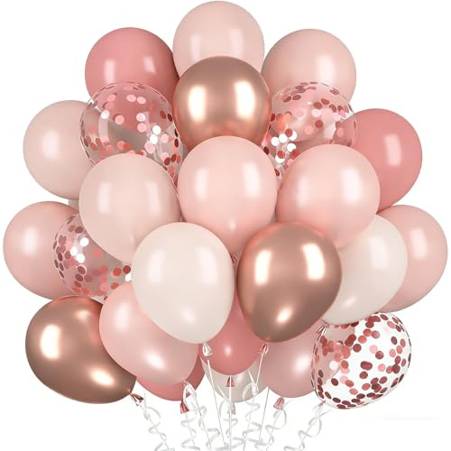 60 Stück rosa Roségold-Ballon-Set, 30,5 cm, Retro, Rosa, Hell, Roségold, Metallic, Gold, Elfenbeinweiß, Konfetti-Ballons für Geburtstag, Hochzeit, Brautparty, Junggesellinnenabschied, Dekoration