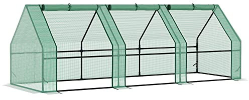 Outsunny Mini Small Greenhouse with Steel Frame & PE Cover & Zipped Window Poly tunnel Steeple for Plants Vegetables, 270 x 90 x 90 cm, Green