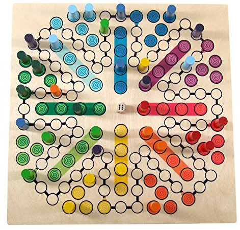Hess Holzspielzeug 14849 - Brettspiel Raus mit Dir aus Holz, inkl. Würfel und Spiel-Steinen, handgefertigt, für bis zu 8 Personen, Spielspaß für Klein und Groß