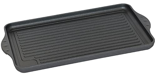 Eurolux BBQ-Grillplatte 43 x 28 cm - alle Herdarten inkl. Induktion & Grill - Aluguss Antihaftversiegelung - Guss-Bratplatte mit beschichteter Oberfläche gerippt - Made in Germany