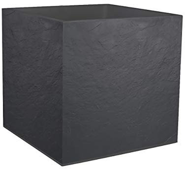 EDA - Square Pot 50 cm Volcania 57 L - Imitation Stone Decor - Double Wall - Water Retention Area - 49.5 x 49.5 x 49.5 cm - Charcoal Grey