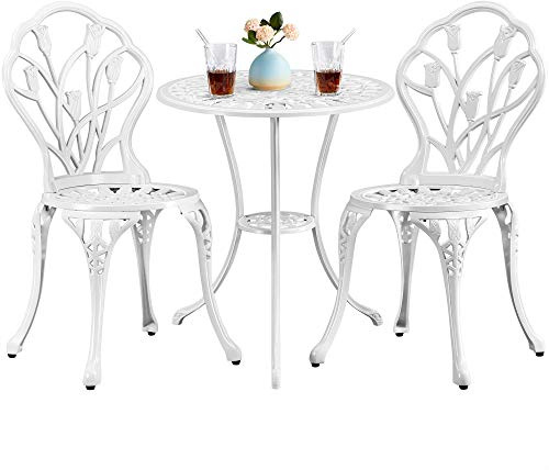 Yaheetech Ensemble de Table et Chaise Salon de Jardin Balcon Kit de Bistro 2 Chaise 1 Table en Alliage Aluminium Blanc