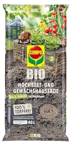 COMPO BIO Hochbeet- und Gewächshauserde torffrei, ideal für komfortables Gärtnern - besonders hoher Humusanteil für eine 5-wöchige Nährstoffversorgung 40 L