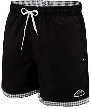 Mount Swiss Högkvalitativa badshorts Lukas män pojkar med solskydd I moderna män badbyxor i ljusa färger storlek S – 6XL I snygga herrshorts simning fritid vattensport strand, svart, L