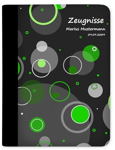 CreaDesign Customize A4 Zeugnismappe für Kinder - 26.7 x 32.7 x 1 cm, erweiterbar auf bis zu 20 Fächer, Sichtbuch ohne Klarsichthüllen, Grün Kreise Design, Dokumentenmappe für Schüler