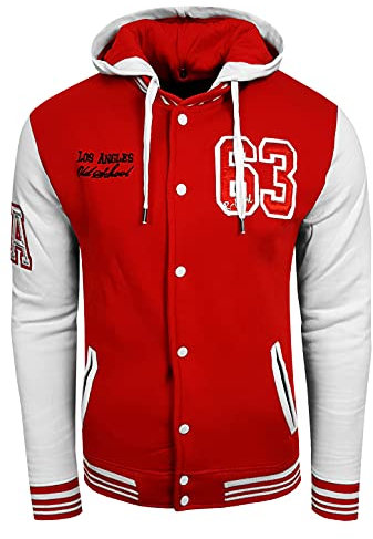 R-Neal College Jacke Herren Kapuzenpullver Collegejacke Sweatshirt College Sweater 76-1, Größe:2XL, 6876-1:Rot/Weiß