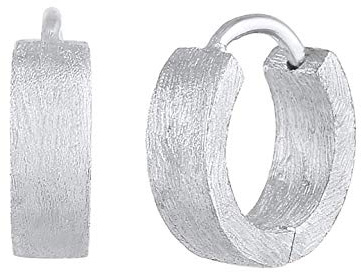 Kuzzoi Herren-Creolen 925 Sterling Silber, 13 mm, rund & gebürstet – Klappcreolen, 1 Paar Männer Ohrringe