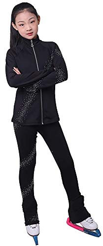 Kmgjc Eiskunstlauf-Jacke mit Hose, Damen, Trainingsjacke für Eiskunstlauf, Schwarz, Größe M
