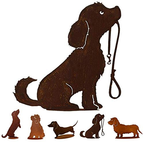 Gartenfigur Rost auf festem Stand – Hochwertig & Wetterfest - Metall Tierfigur - Edelrost Dekofigur/Tier Figur – Gartendeko/Dekoration (Hund - Höhe 40cm)