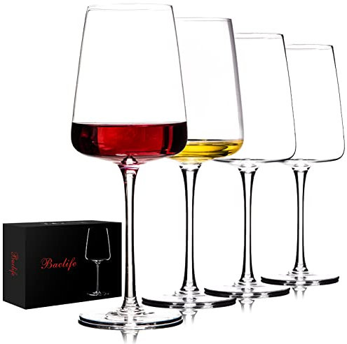 BACLIFE Juego de 4 copas de vino tinto sopladas a mano, copas de vino de cristal de alta calidad con tallo largo, 538.6 g, regalo único para boda, cumpleaños, aniversario, ideal para restaurantes, bar