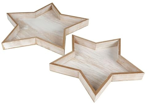 Dekotablett Stern 2er Set Holz Natur Used Look Weihnachtsdeko Tablett Deko | BURI Kerzentablett aus Naturholz im rustikalen Landhausstil für Advent, Weihnachtsdeko und vielseitige Tischdekoration