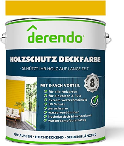 derendo Holzfarbe rapsgelb dunkelgelb außen wetterfest Wetterschutzfarbe Langzeitschutz 750ml RAL 1021 seidenglänzend Holzlack gelb Außenbereich Holzschutzlasur hohe Deckkraft