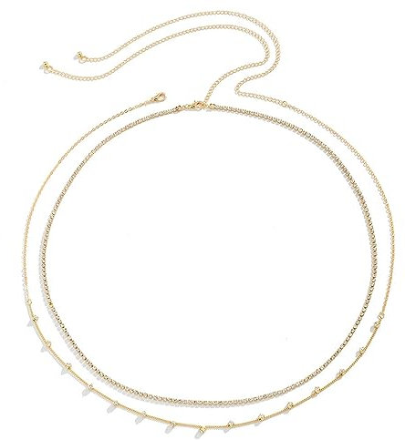 Sethain Strass Hüftkette Gold Kristall Bauchketten Geschichtet Funkelnd Hüftkette Bikini-Kette Körperschmuck für Frauen und Mädchen
