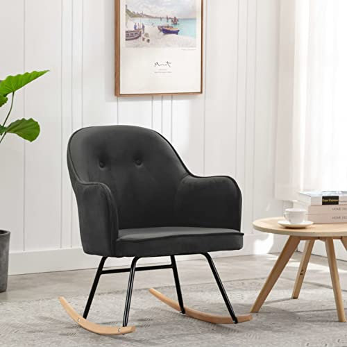 Gecheer Schaukelsessel Schaukelstuhl Schwingstuhl Relaxsessel Polstersessel Ohrensessel Loungesessel Samt Dunkelgrau