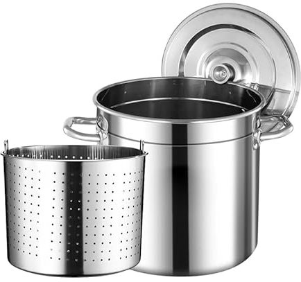 Edelstahl Stockpot Große Krabben Meeresfrüchte Kochtopf mit Sieb Korb Heavy Kettle Truthahn Fritteuse Langusten Muschel Dampfer zum Dämpfen Kochen Konserven und Konservieren,30L/27QT